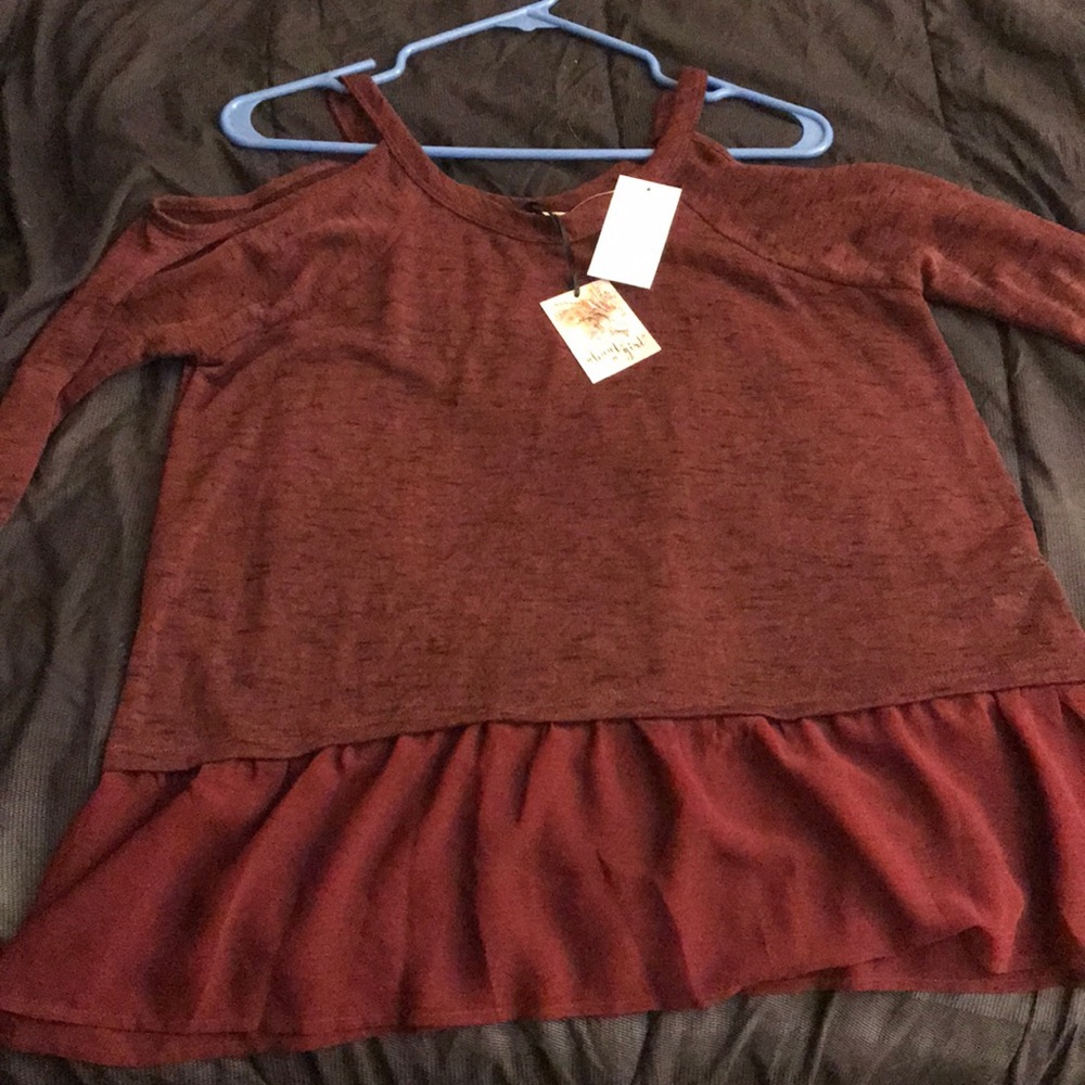 Burgundy top.